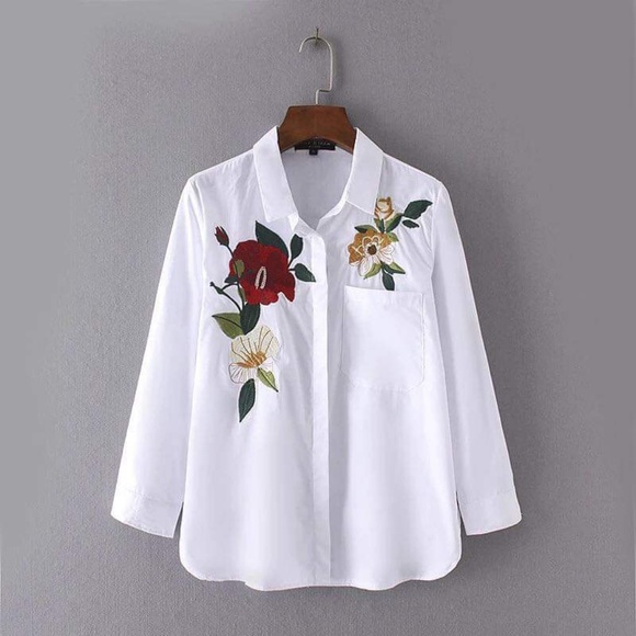 Women Shirt Flower Embroidery - Picture 1 of 4